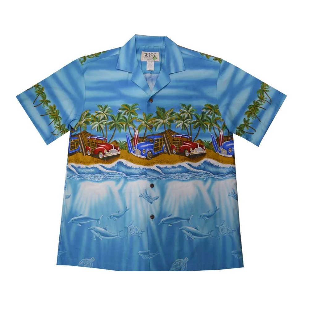 AL-536 BL - Woody Cars Panoramic Beach Aloha Shirt — kyifi.com